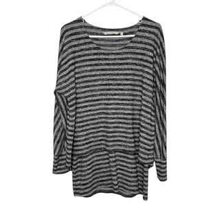 Soft Surroundings Hudson Layered Gray & Black Stripe Pullover Sweater Medium
